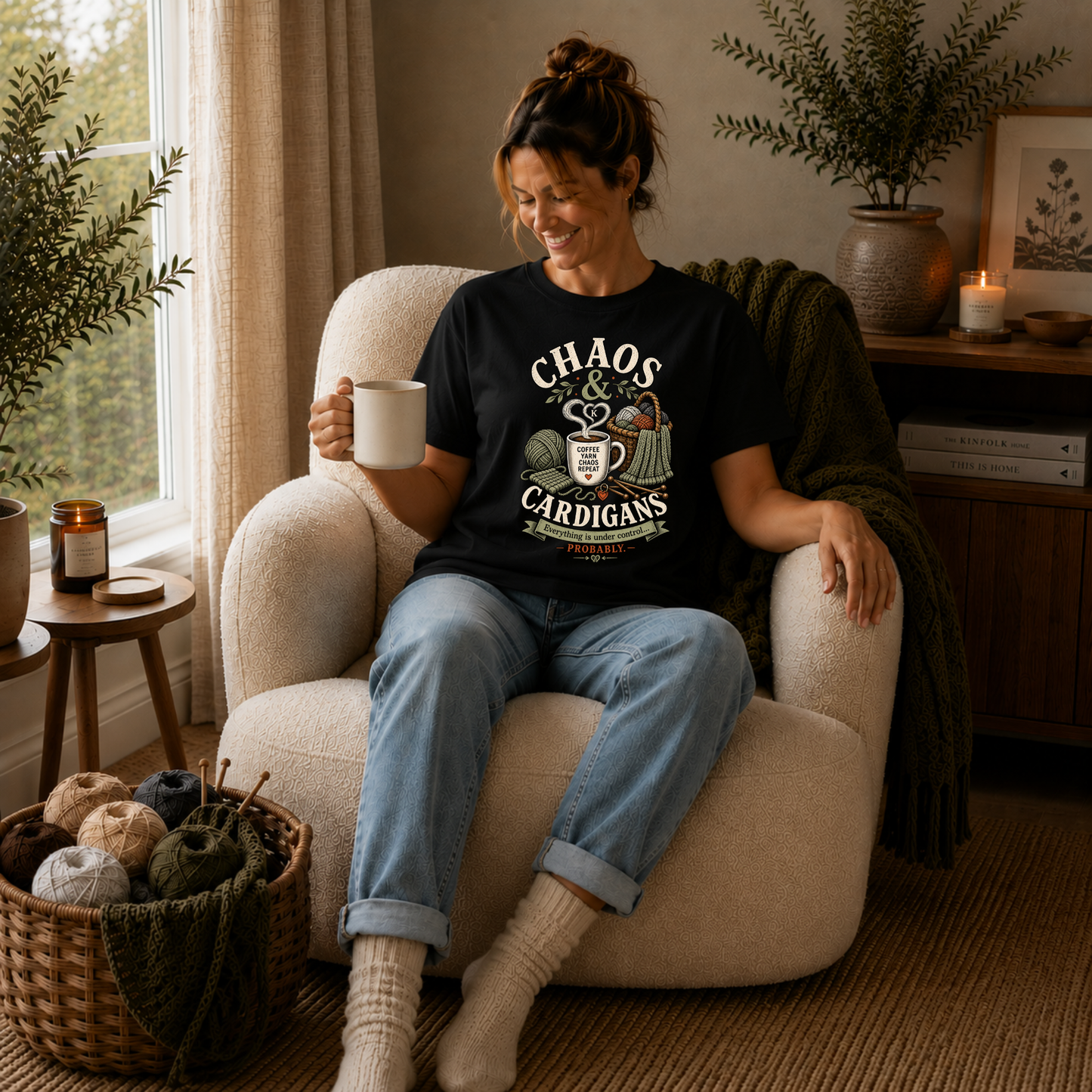 Chaos & Cardigans Knitting T-Shirt – Funny Knitter Graphic Tee