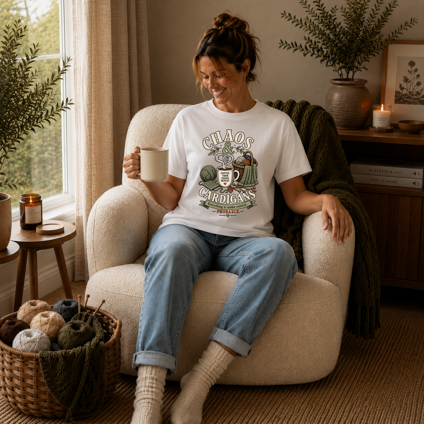 Chaos & Cardigans Knitting T-Shirt – Funny Knitter Graphic Tee
