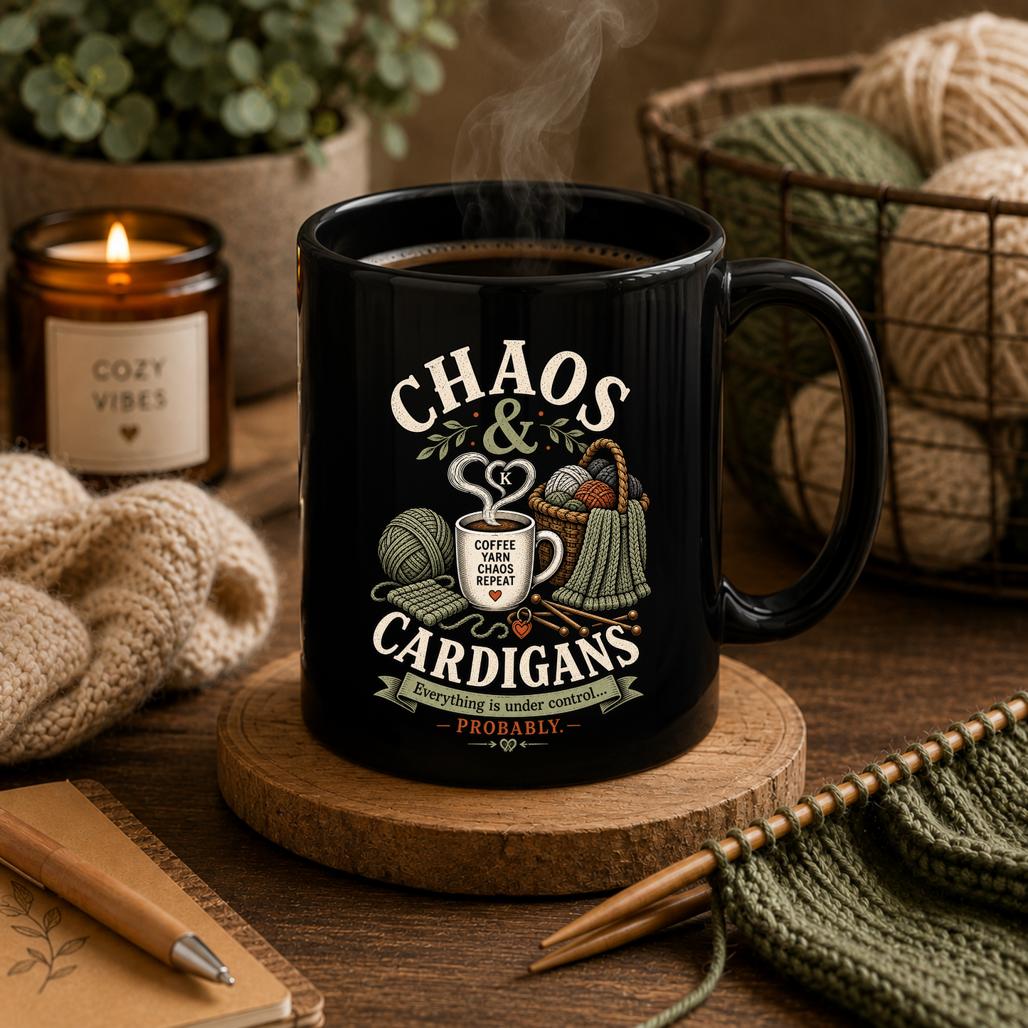 Chaos & Cardigans  Mug | Funny gift for Knitters
