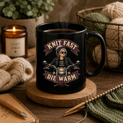 Knit Fast Die Warm Mug | Funny Gift for knitters