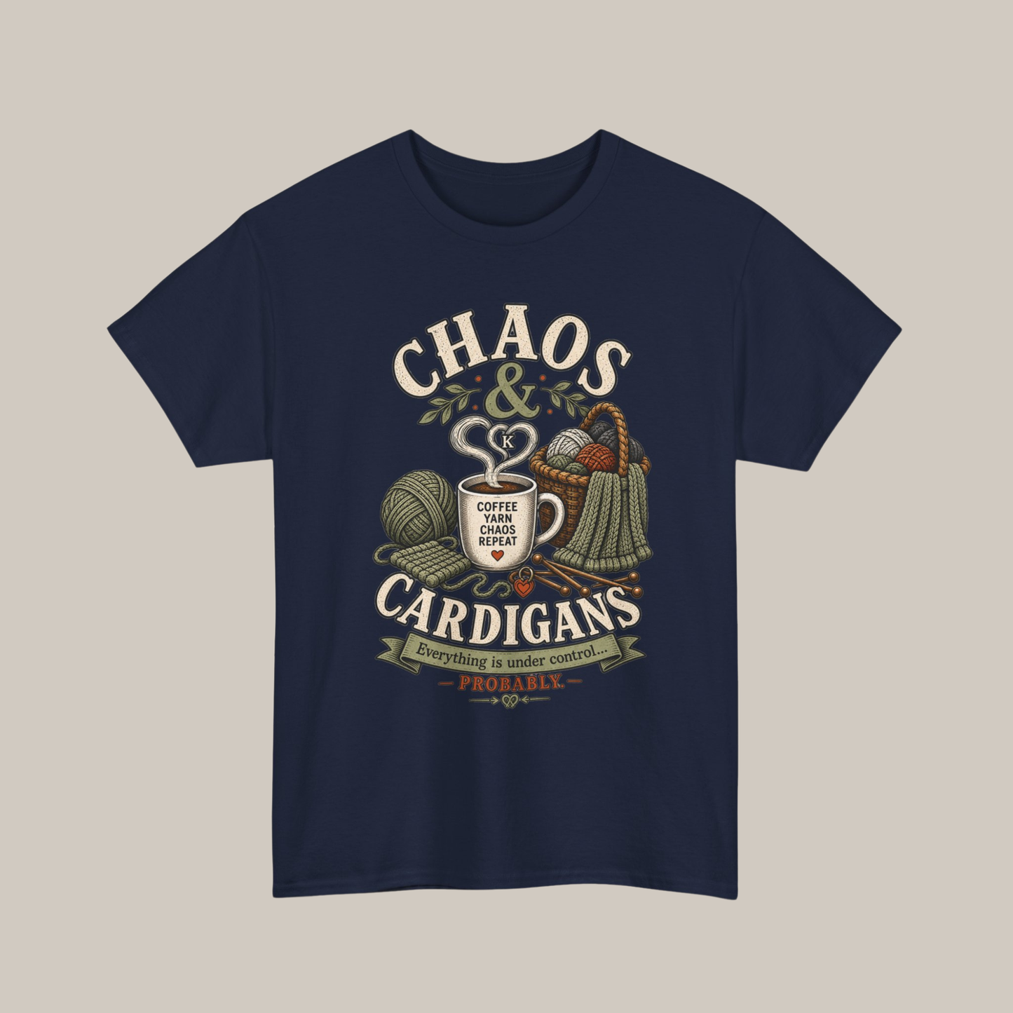 Chaos & Cardigans Knitting T-Shirt – Funny Knitter Graphic Tee