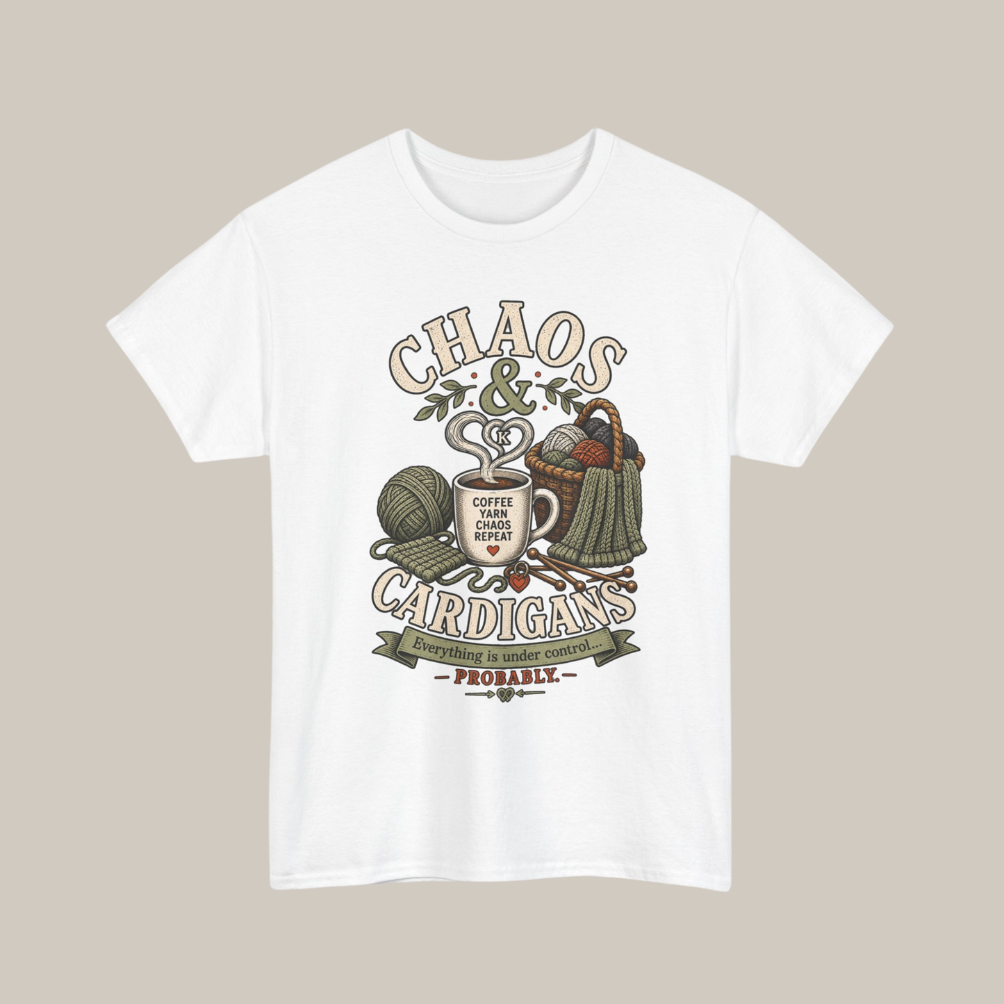 Chaos & Cardigans Knitting T-Shirt – Funny Knitter Graphic Tee