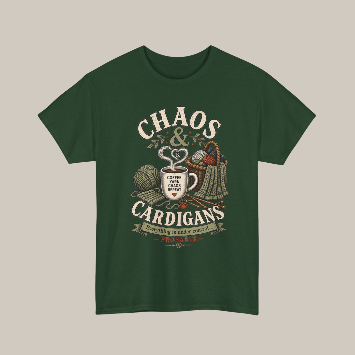 Chaos & Cardigans Knitting T-Shirt – Funny Knitter Graphic Tee