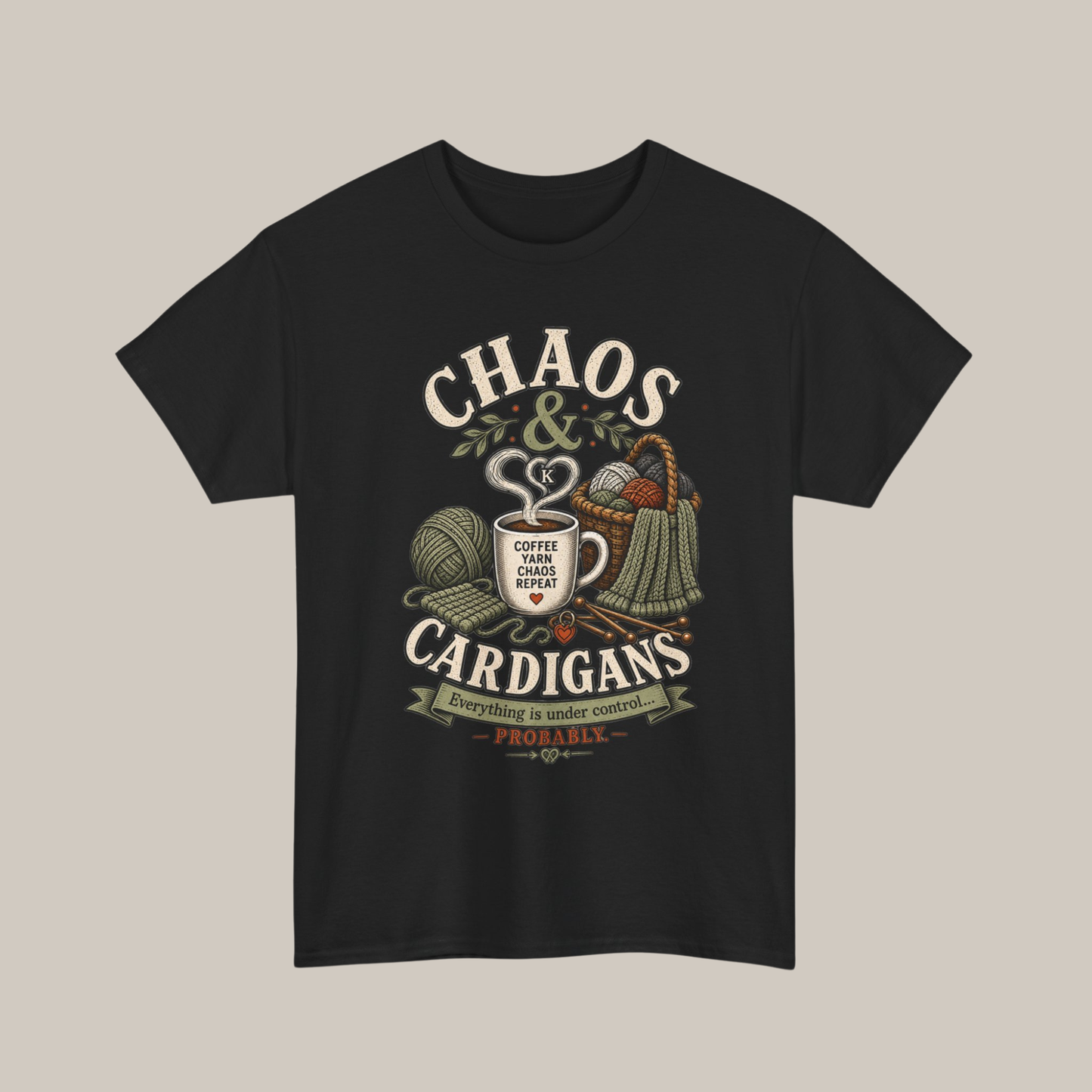 Chaos & Cardigans Knitting T-Shirt – Funny Knitter Graphic Tee