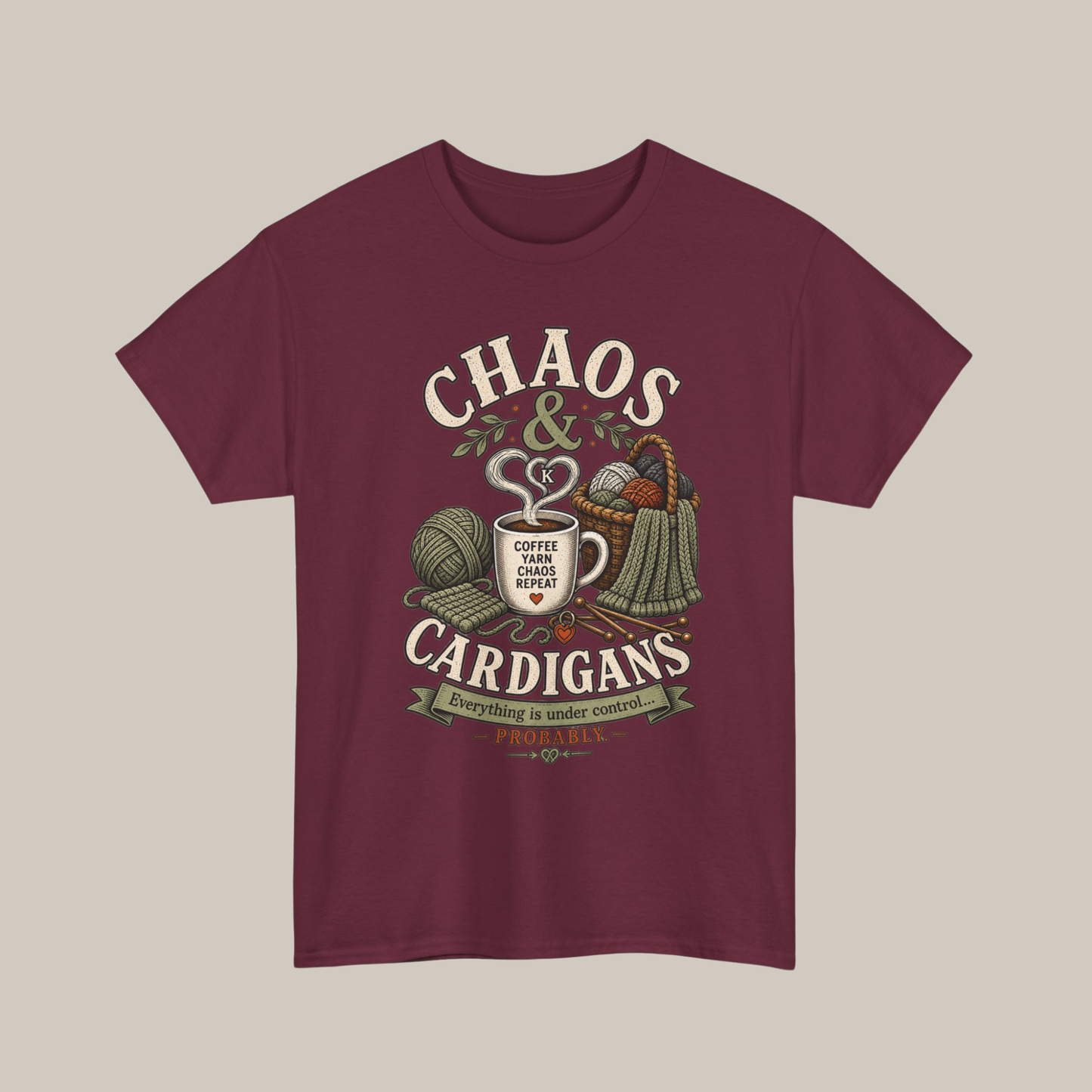 Chaos & Cardigans Knitting T-Shirt – Funny Knitter Graphic Tee