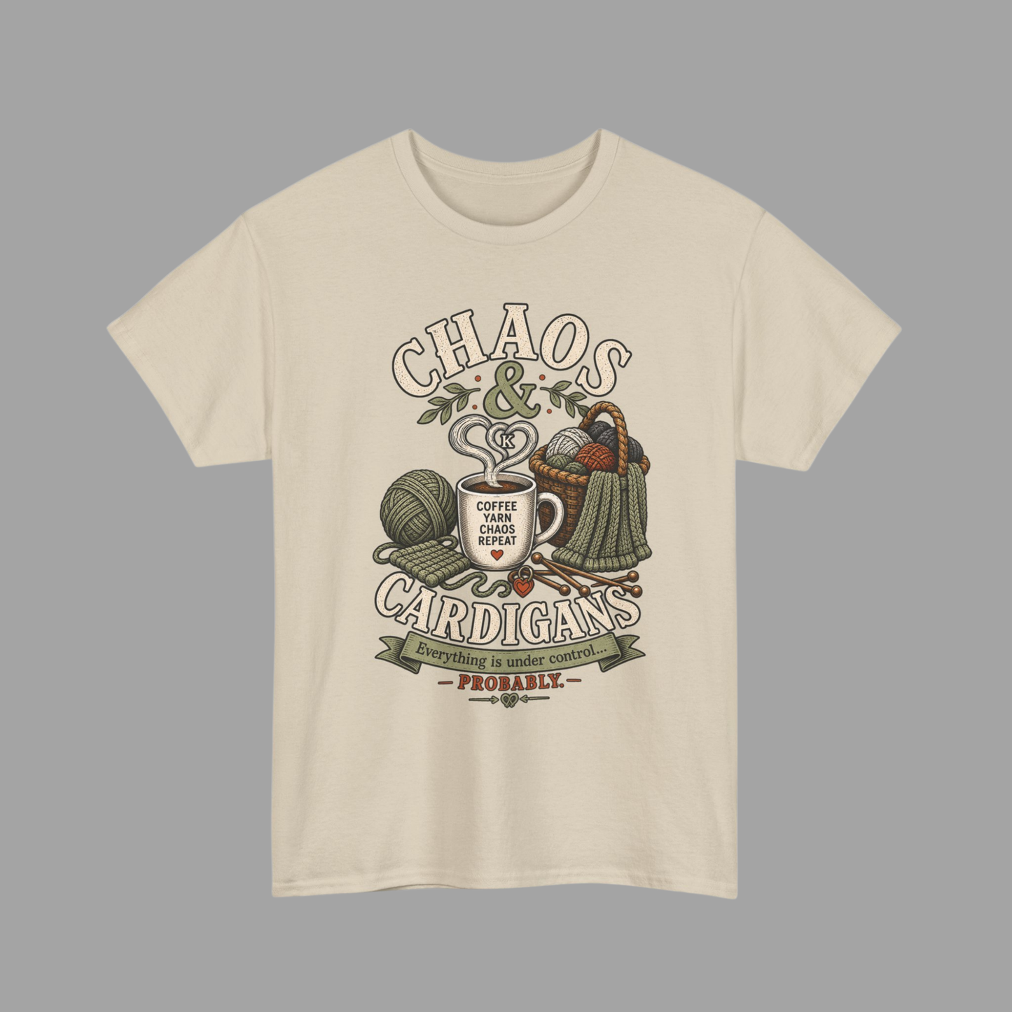 Chaos & Cardigans Knitting T-Shirt – Funny Knitter Graphic Tee